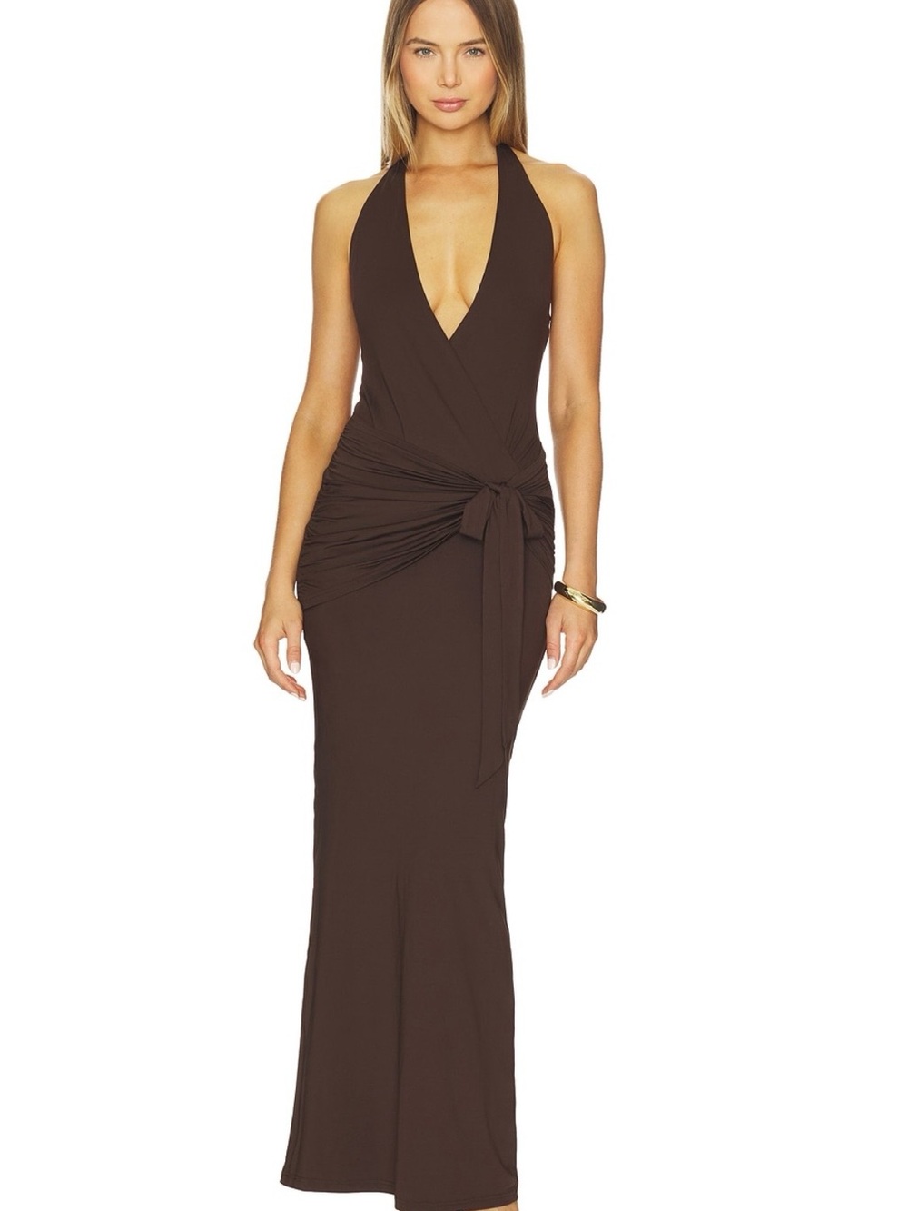 Chloe Halter Maxi Dress in Brown